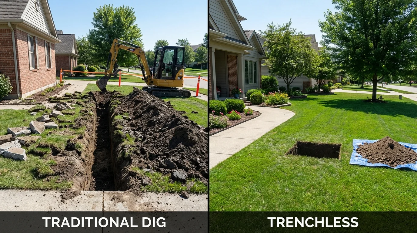 Trenchless sewer repair with minimal yard damage versus traditional excavation in Spring Lake, MI